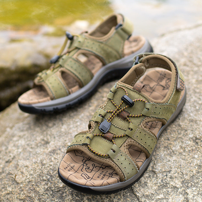 Men's Thick-Soled Open-Toe Leather Sandals 5.0