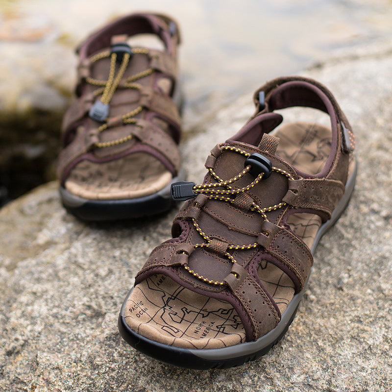 Men's Thick-Soled Open-Toe Leather Sandals 5.0