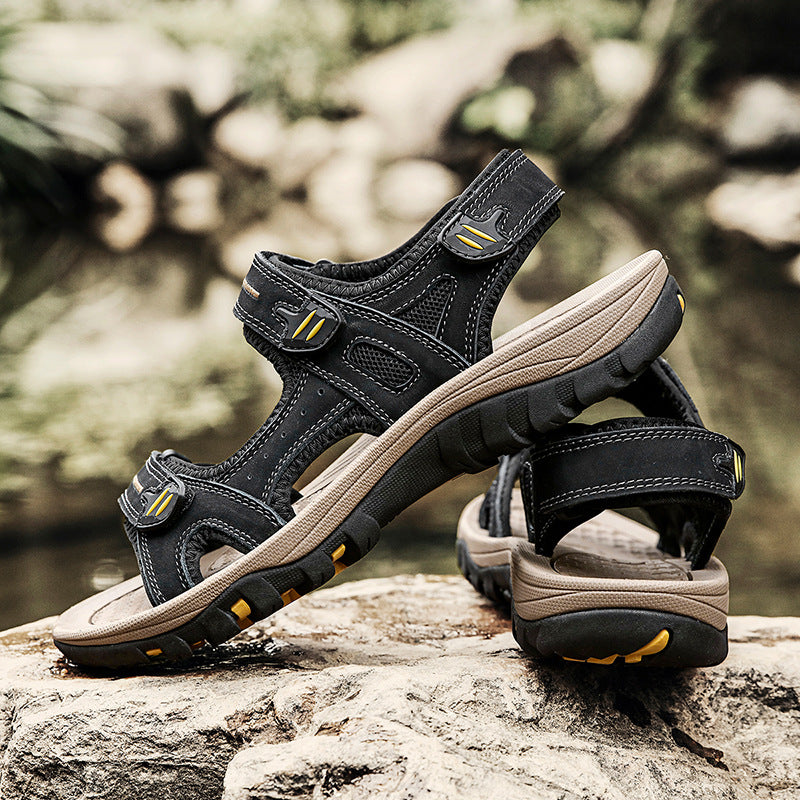 Men's Thick-Soled Open-Toe Leather Sandals 4.0