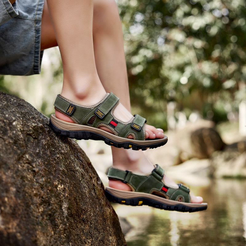 Men's Thick-Soled Open-Toe Leather Sandals 6.5