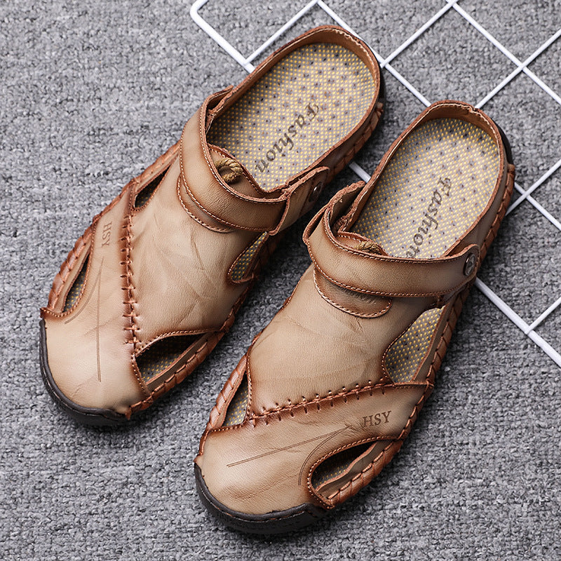 Men's Toe-Cap Leather Slip-On Sandals 1.0