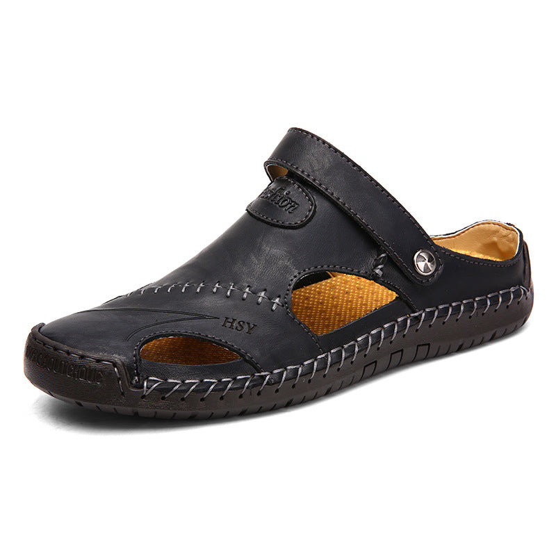Wildking Men's Toe-Cap Leather Slip-On Sandals C1047