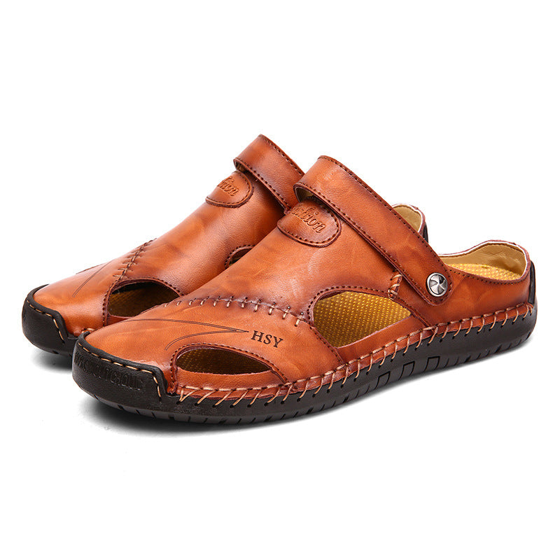 Wildking Men's Toe-Cap Leather Slip-On Sandals C1047