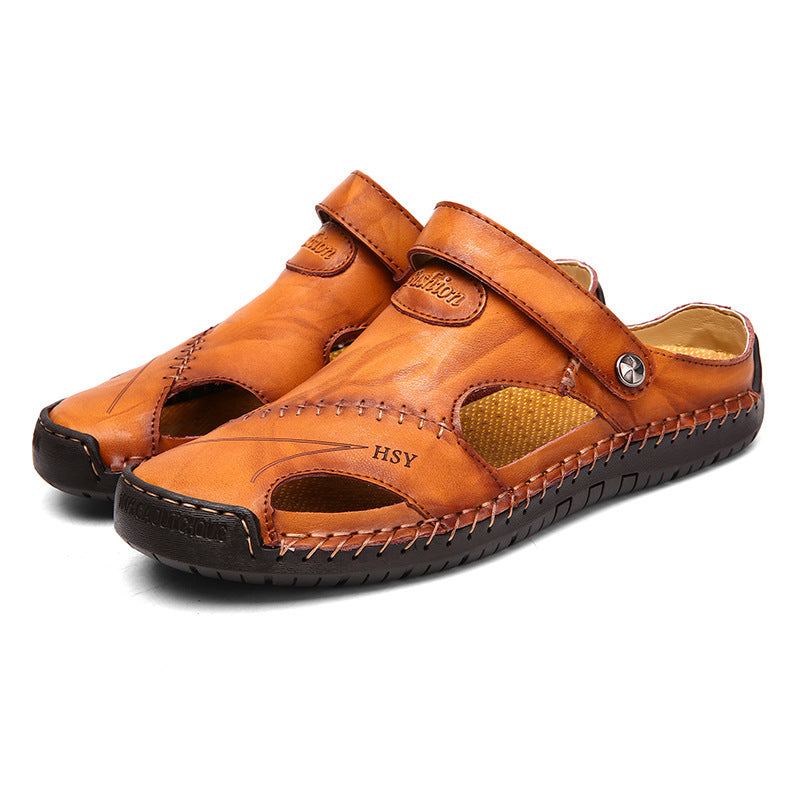 Wildking Men's Toe-Cap Leather Slip-On Sandals C1047