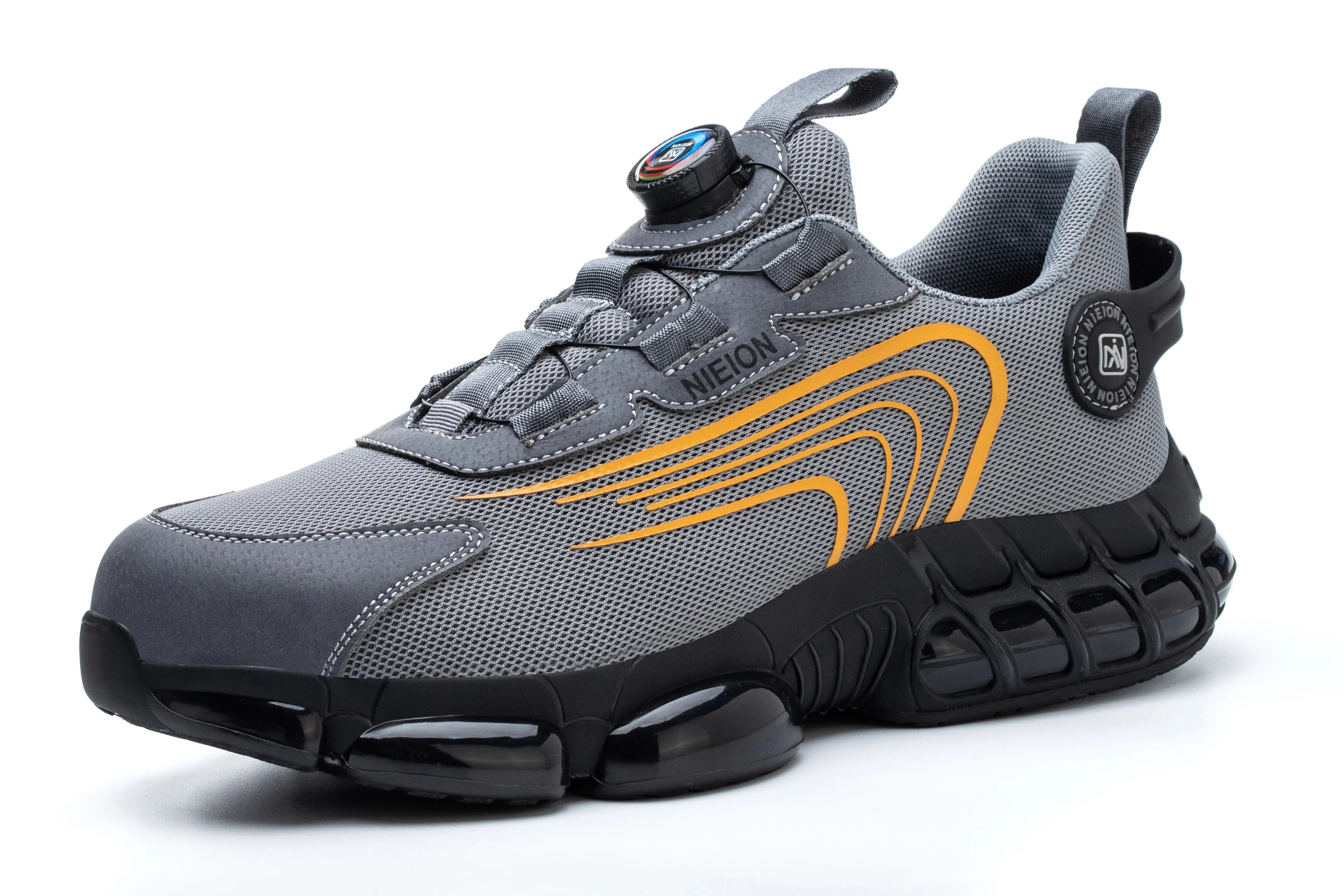 Wildking Black & Grey Rotary Buckle Work Sneakers Protective Safety Steel Toe Shoes R002