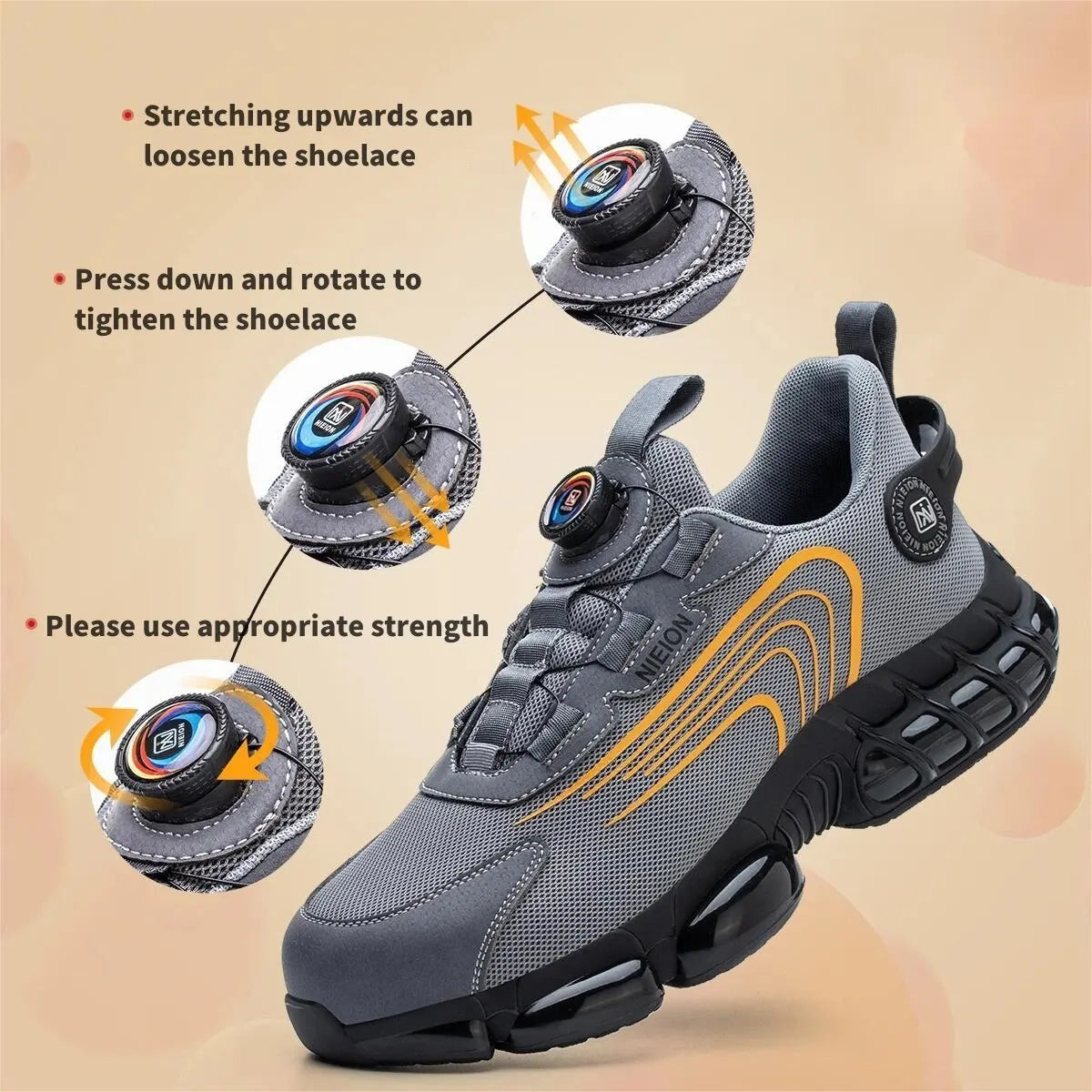 Wildking Black & Grey Rotary Buckle Work Sneakers Protective Safety Steel Toe Shoes R002