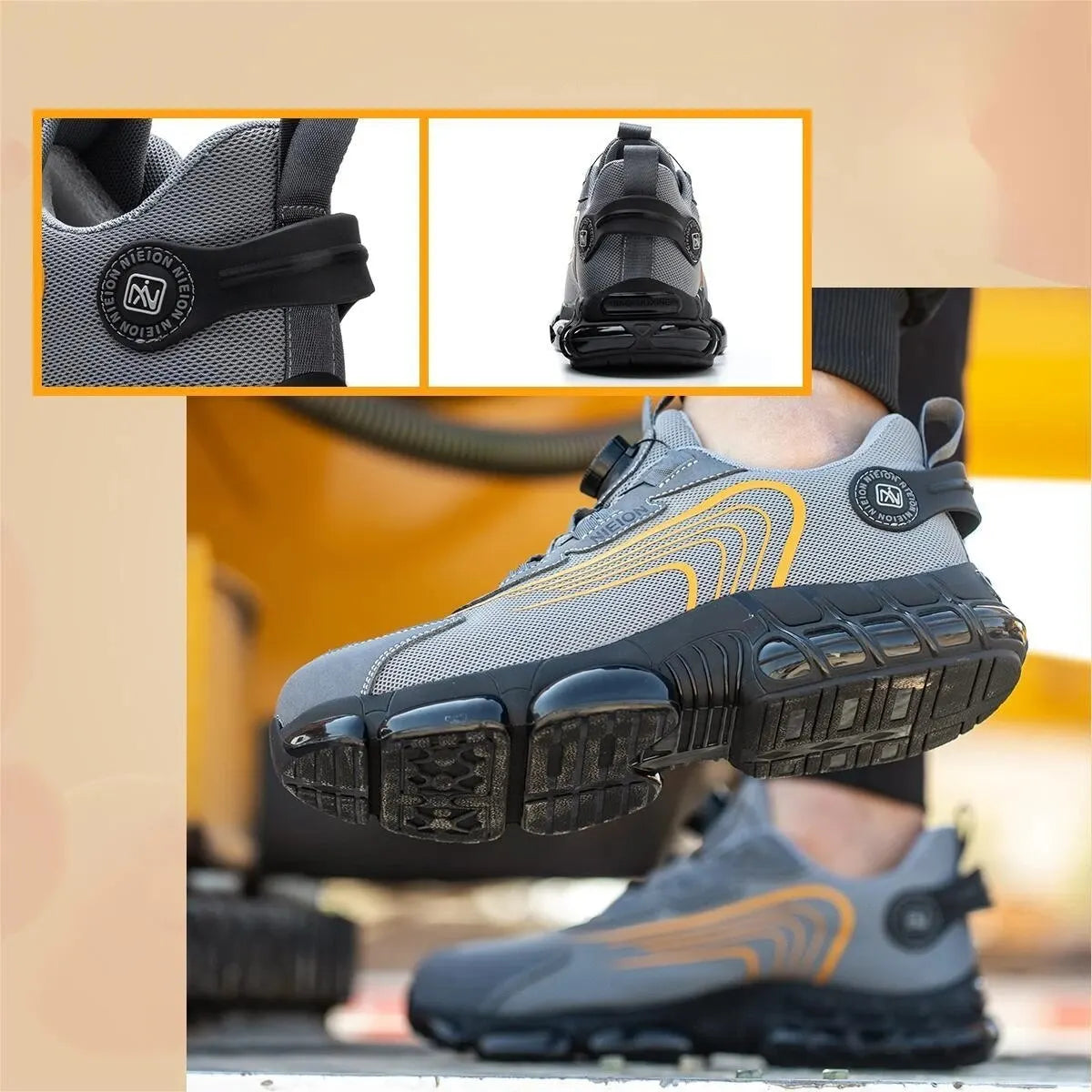 Wildking Black & Grey Rotary Buckle Work Sneakers Protective Safety Steel Toe Shoes R002