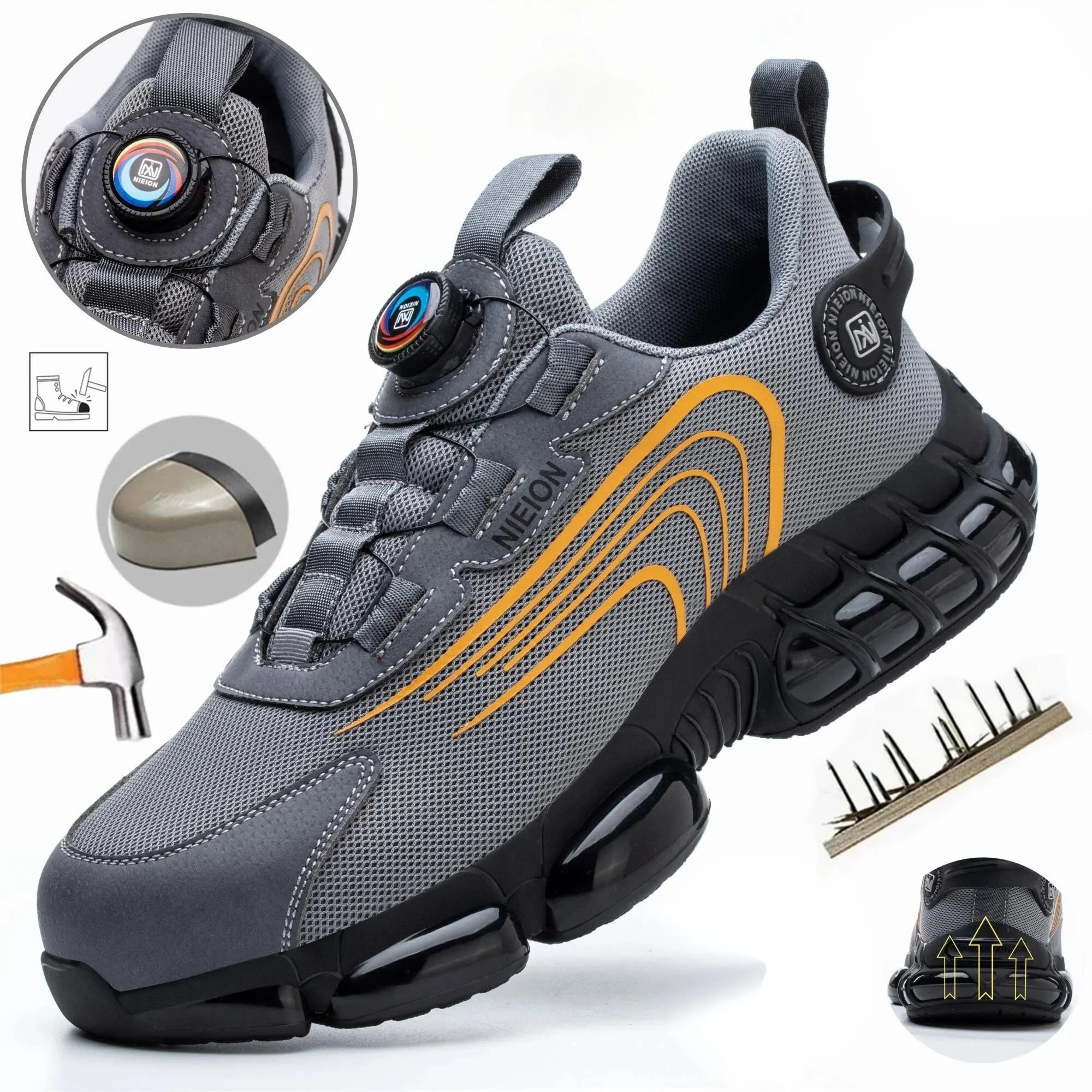 Wildking Black & Grey Rotary Buckle Work Sneakers Protective Safety Steel Toe Shoes R002
