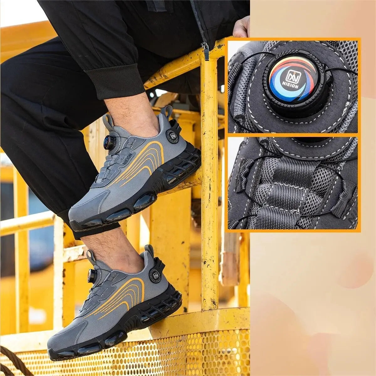 Wildking Black & Grey Rotary Buckle Work Sneakers Protective Safety Steel Toe Shoes R002