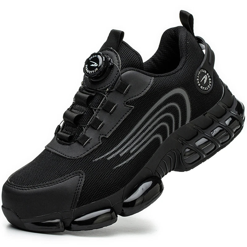 Wildking Black & Grey Rotary Buckle Work Sneakers Protective Safety Steel Toe Shoes R002