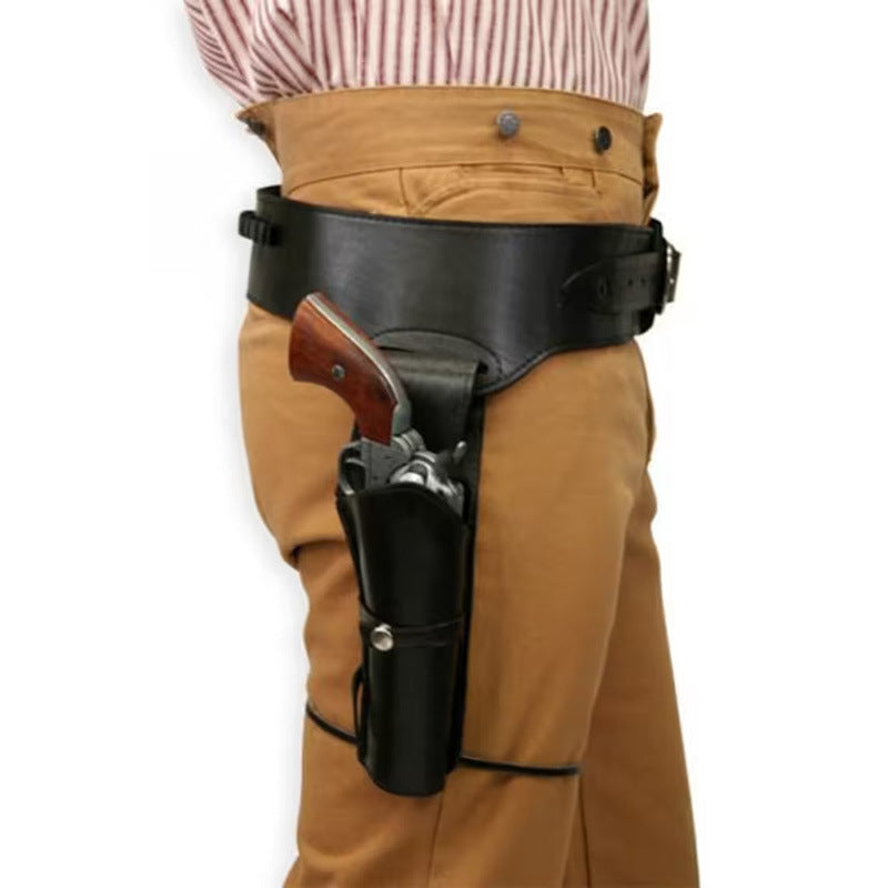 WildKing Medieval Renaissance Single Gun Holster with Belt – Vintage Leather Costume Accessory