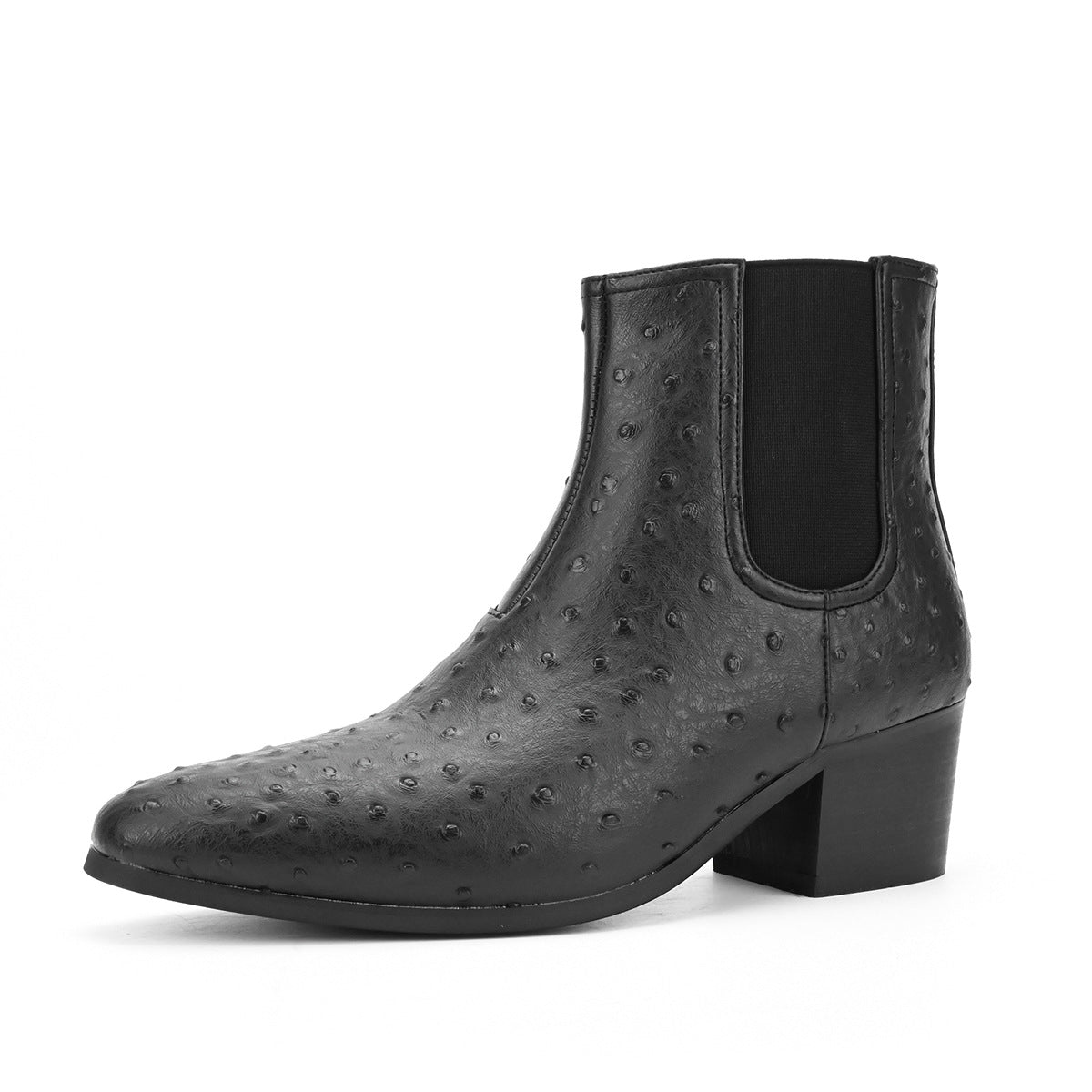 WildKing Men's Ostrich Pattern Chelsea Boots – Elevated Heel Suede Ankle Boots B8020