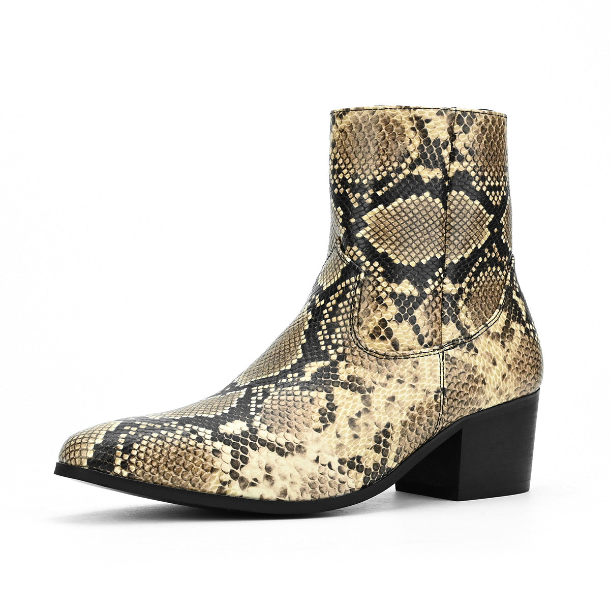 WildKing Men's Snake Pattern Chelsea Boots – Elevated Heel Ankle Boots B7020