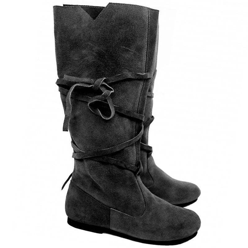 WildKing Men's Vintage Medieval Round Toe Lace-Up Tall Boots B1852