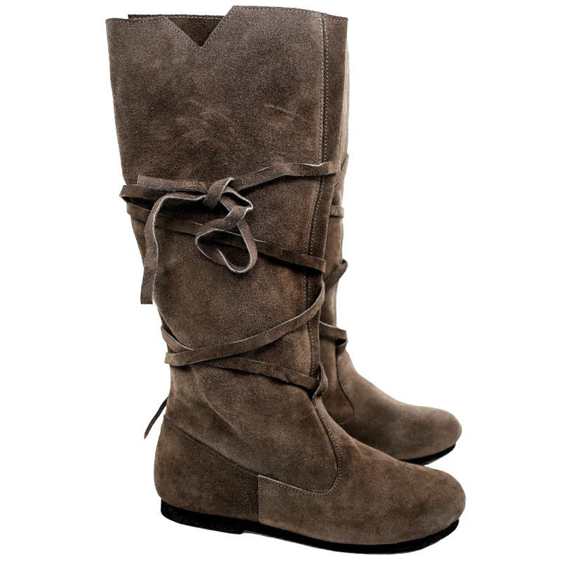 WildKing Men's Vintage Medieval Round Toe Lace-Up Tall Boots B1852