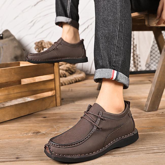 Wilding Men's elevated soft-soled non-slip lace-up casual leather loafers