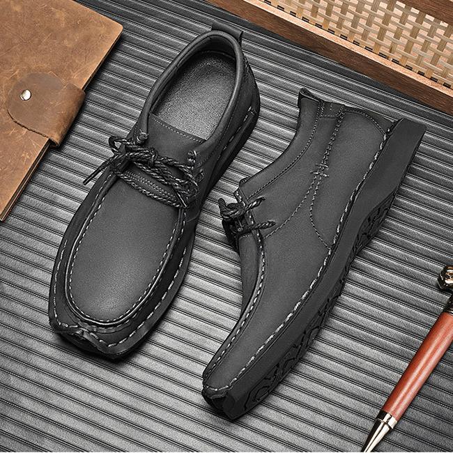 Wilding Men's elevated soft-soled non-slip lace-up casual leather loafers