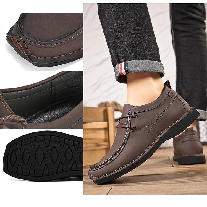 Wilding Men's elevated soft-soled non-slip lace-up casual leather loafers