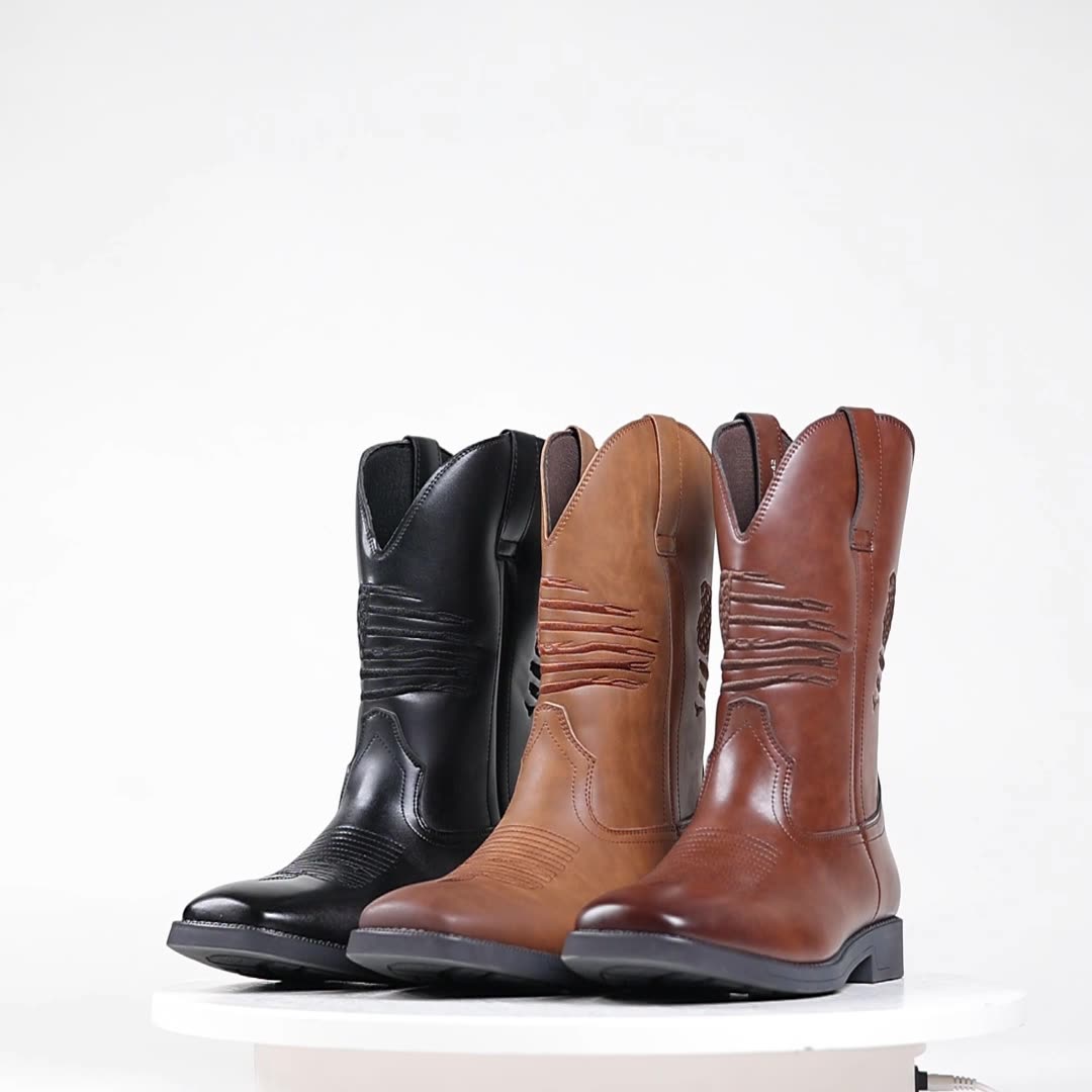 Wildking Men's American Flag Element Retro Wide-Toe Western Cowboy Boots 8702