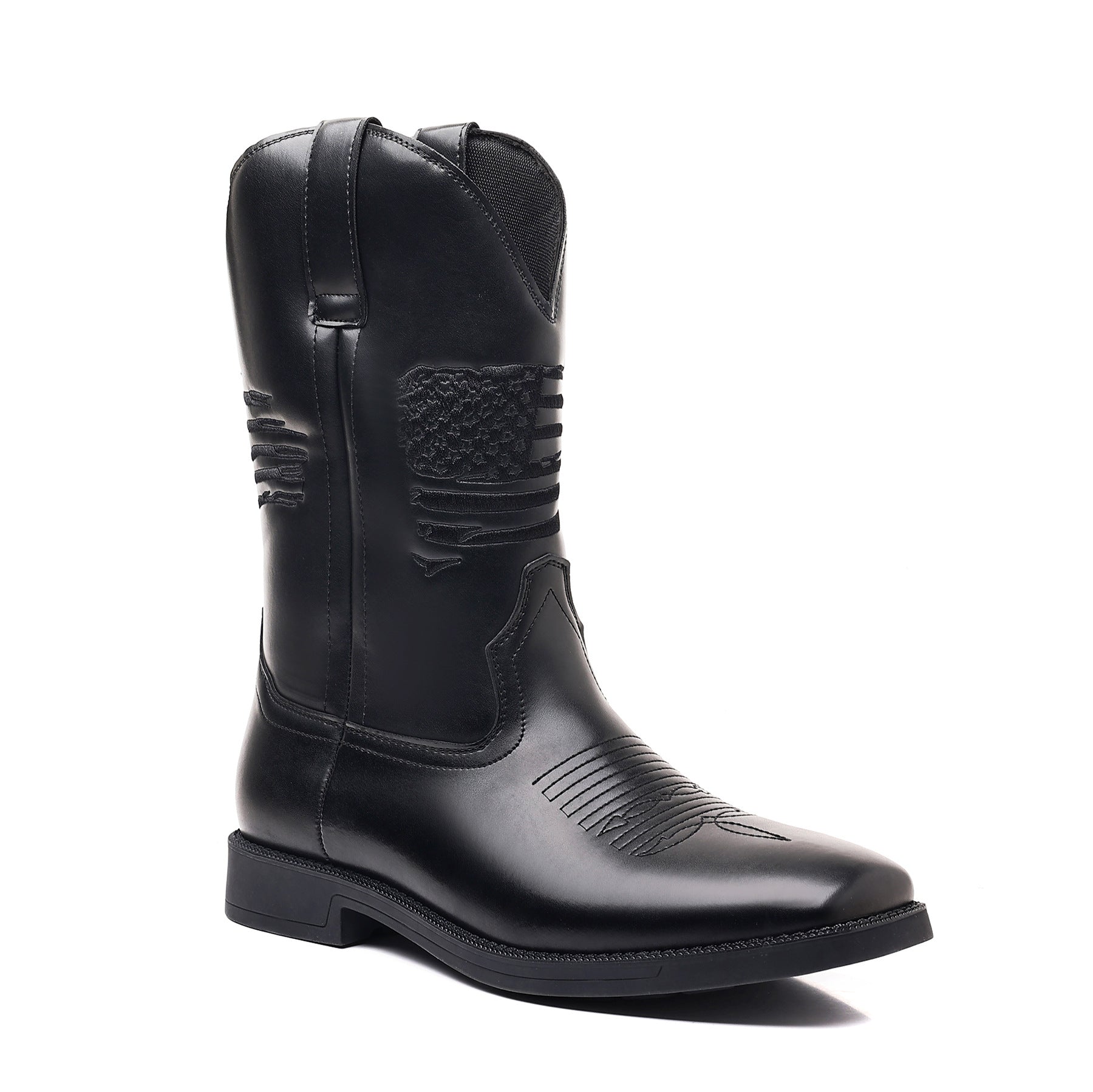 Wildking Men's American Flag Element Retro Wide-Toe Western Cowboy Boots 8702