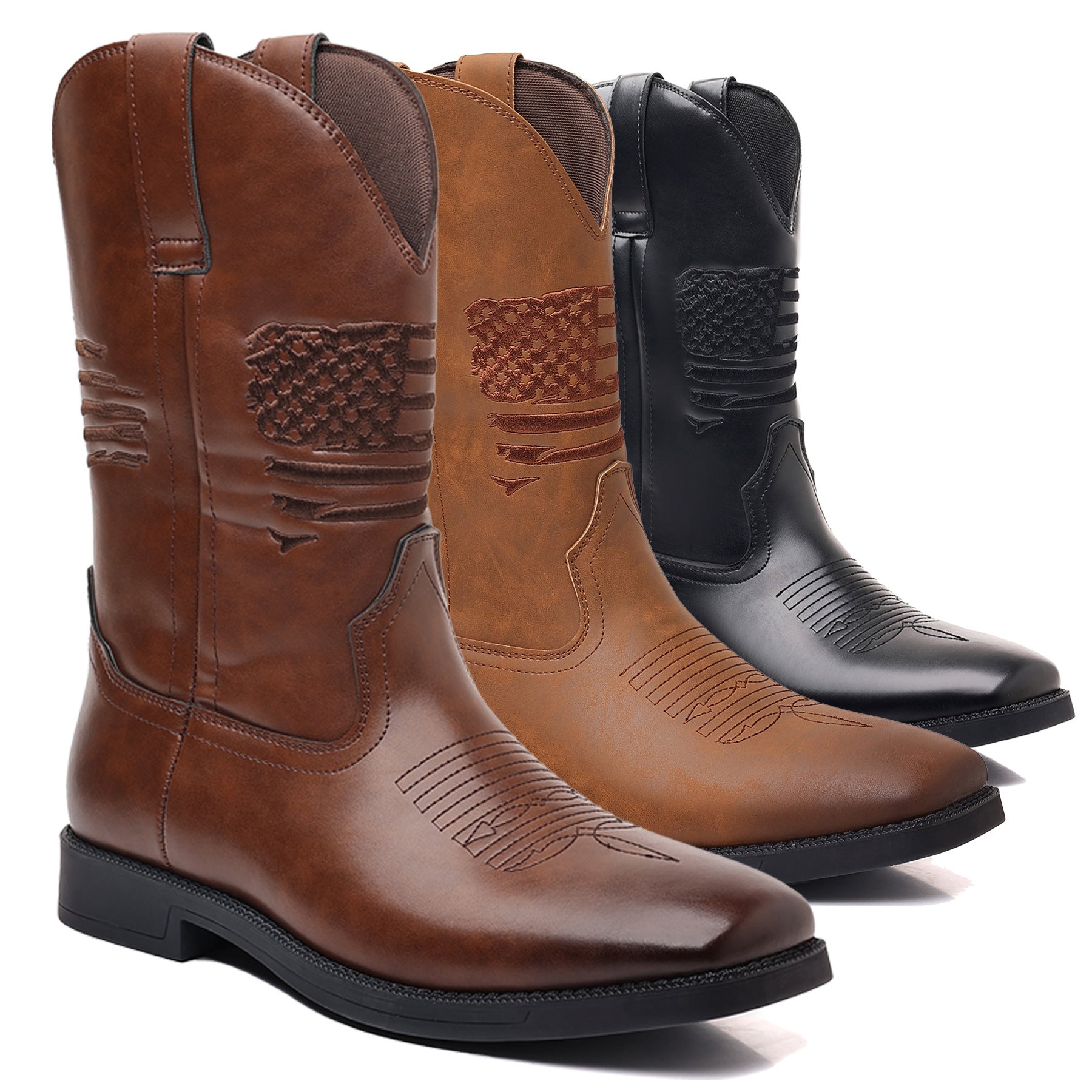 Wildking Men's American Flag Element Retro Wide-Toe Western Cowboy Boots 8702