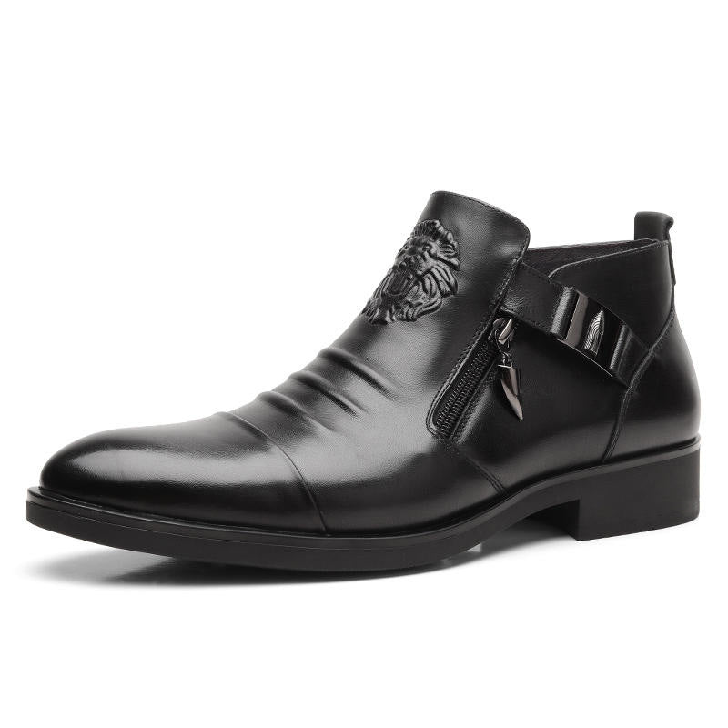 Wildking Men's Black Leather Vintage Elegant Ankle Boots 5010