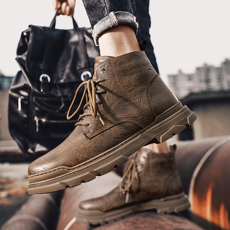 Wildking Men's British Retro Motorcycle Leather Work Boots