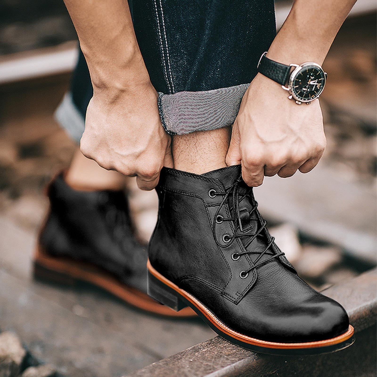 Wildking Men's Business Leather Formal Office Dress Shoes Western Cowboy Boots 6078