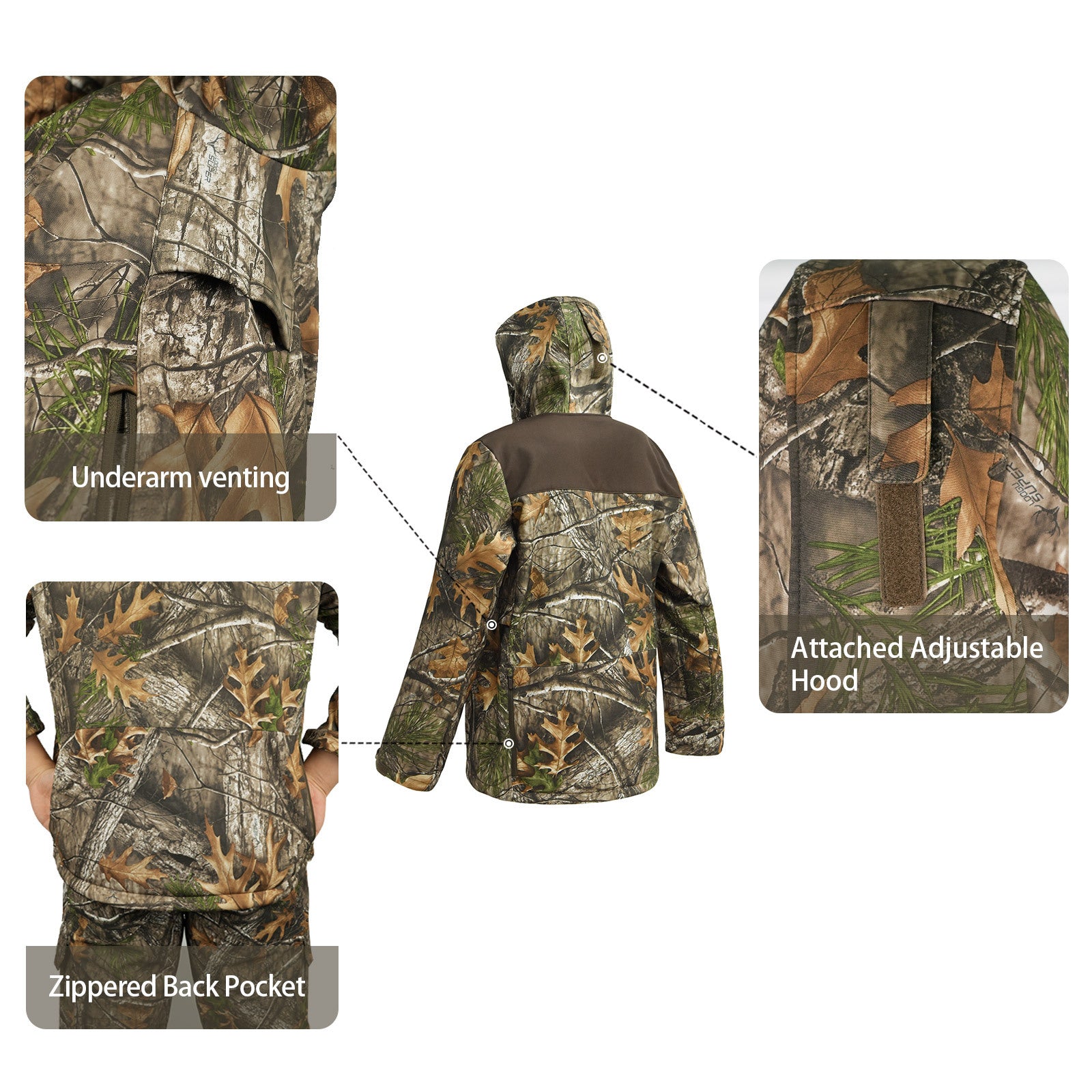 Wildking Men's Camouflage Loose Hooded Soft Shell Waterproof Jacket - Antistatic and Wear Resistant