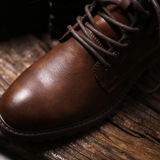 Wildking Men's Casual Pointed Toe Leather Lace-Up Ankle Work Boots 3998