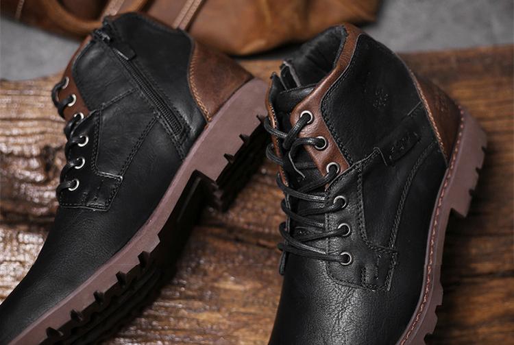 Wildking Men's Casual Pointed Toe Leather Lace-Up Ankle Work Boots 3998