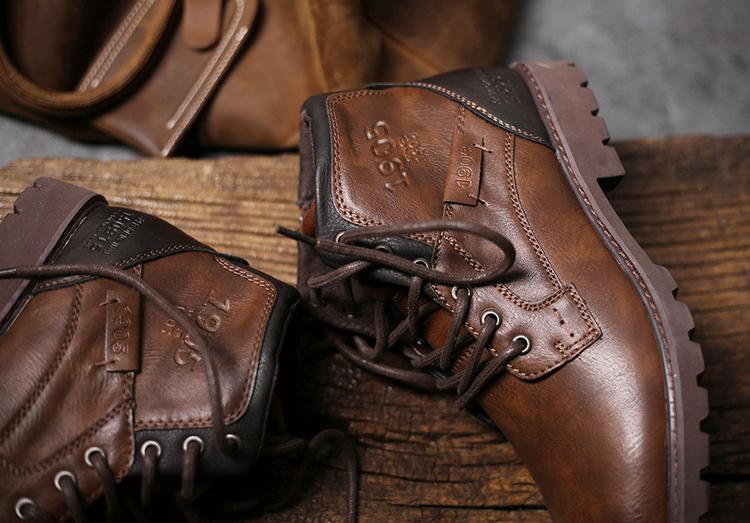 Wildking Men's Casual Pointed Toe Leather Lace-Up Ankle Work Boots 3998