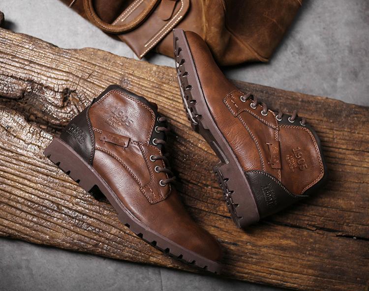 Wildking Men's Casual Pointed Toe Leather Lace-Up Ankle Work Boots 3998