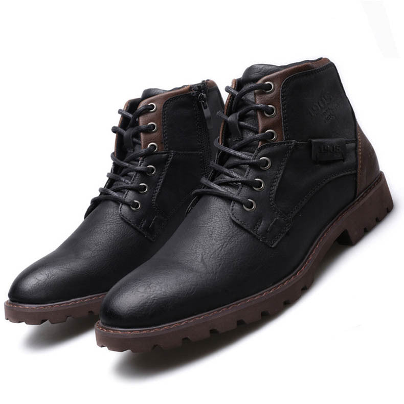 Wildking Men's Casual Pointed Toe Leather Lace-Up Ankle Work Boots 3998