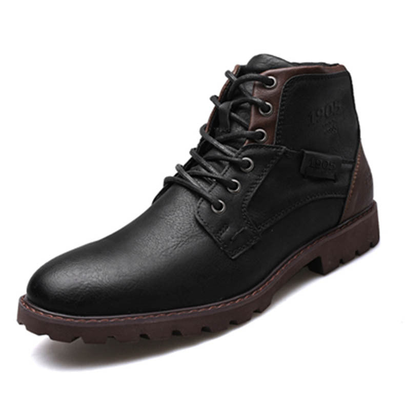 Wildking Men's Casual Pointed Toe Leather Lace-Up Ankle Work Boots 3998