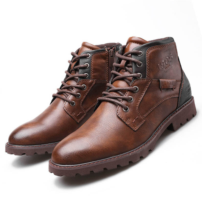 Wildking Men's Casual Pointed Toe Leather Lace-Up Ankle Work Boots 3998