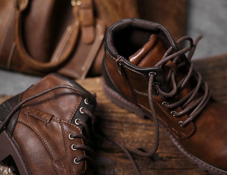 Wildking Men's Casual Pointed Toe Leather Lace-Up Ankle Work Boots 3998