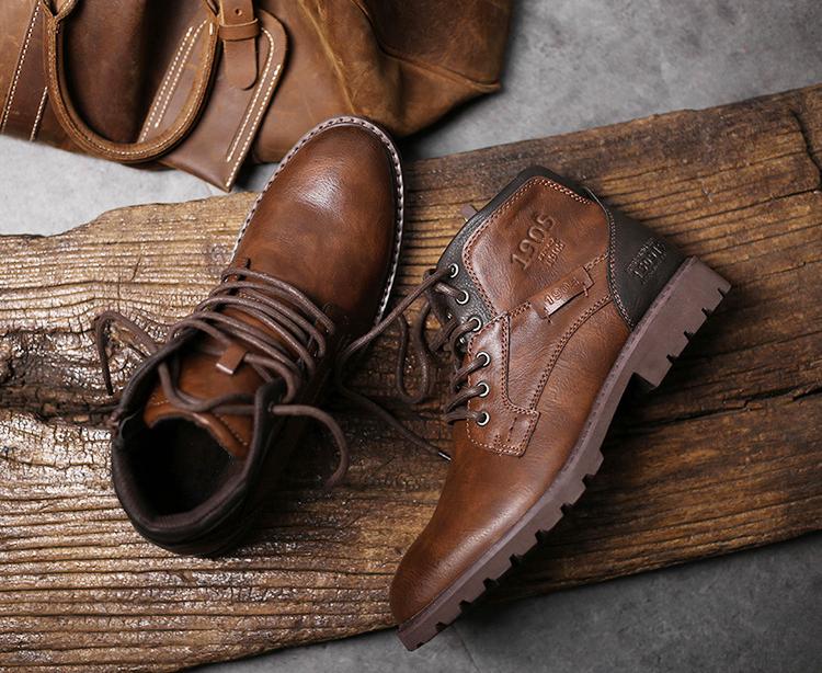 Wildking Men's Casual Pointed Toe Leather Lace-Up Ankle Work Boots 3998