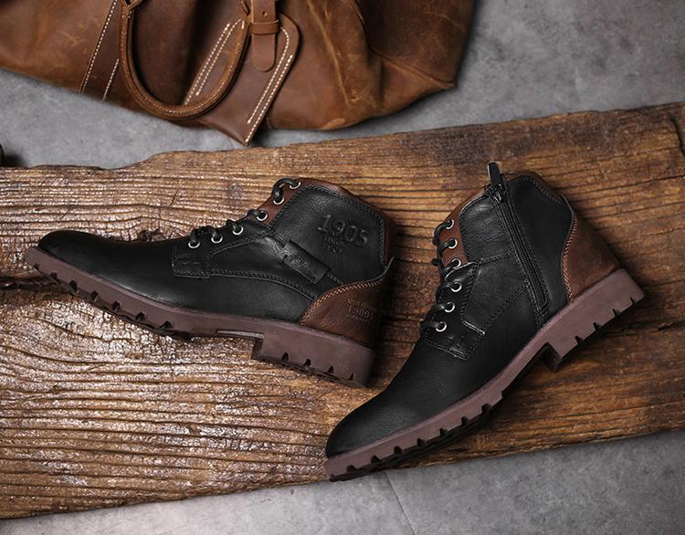 Wildking Men's Casual Pointed Toe Leather Lace-Up Ankle Work Boots 3998