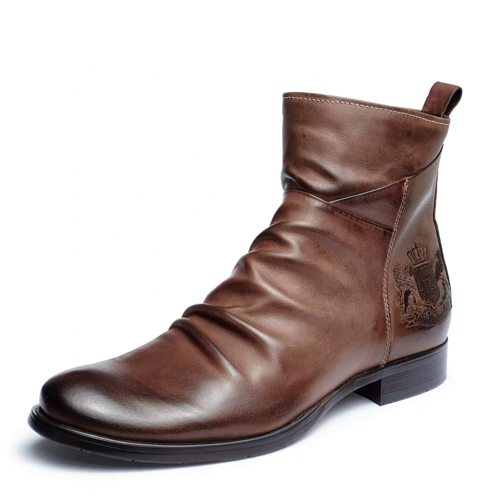 Wildking Men's Embroidered Side Zipper Leather Dress Knight Boots 4997