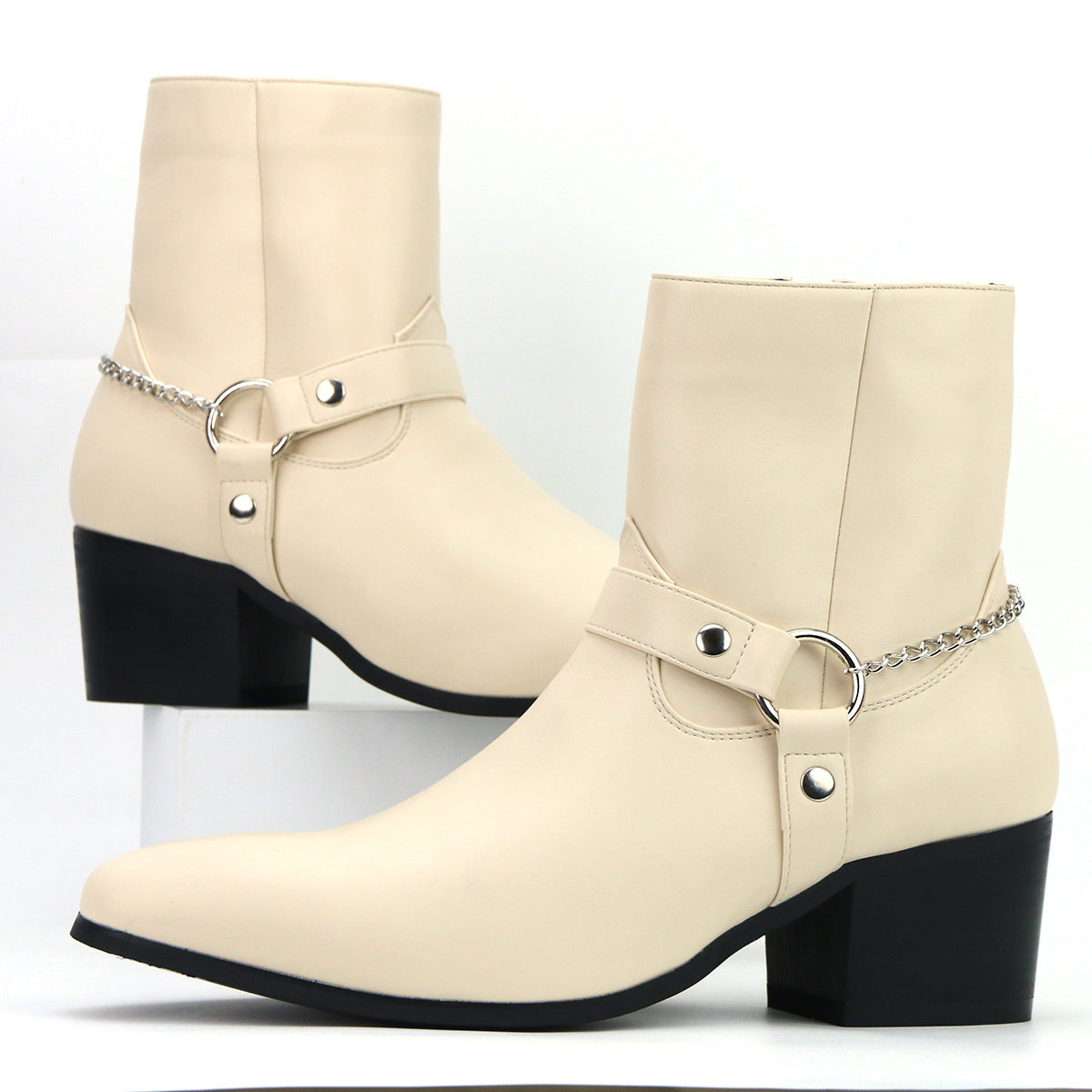 Wildking Men's Fashion Boots High Heel Chain Chelsea Boots B7003