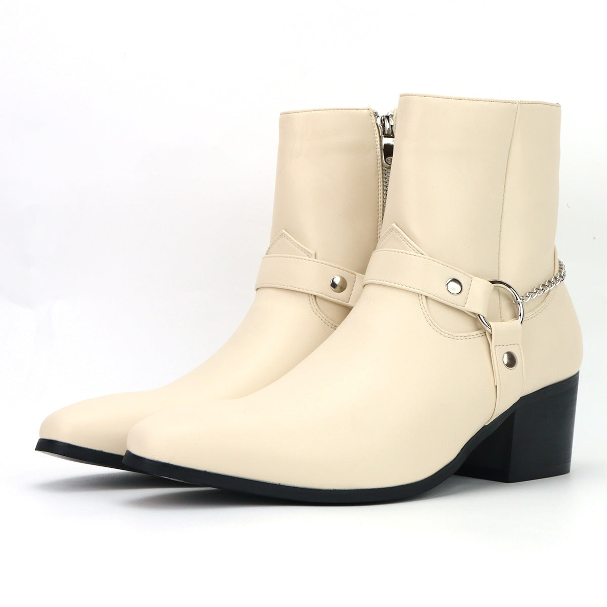 Wildking Men's Fashion Boots High Heel Chain Chelsea Boots B7003