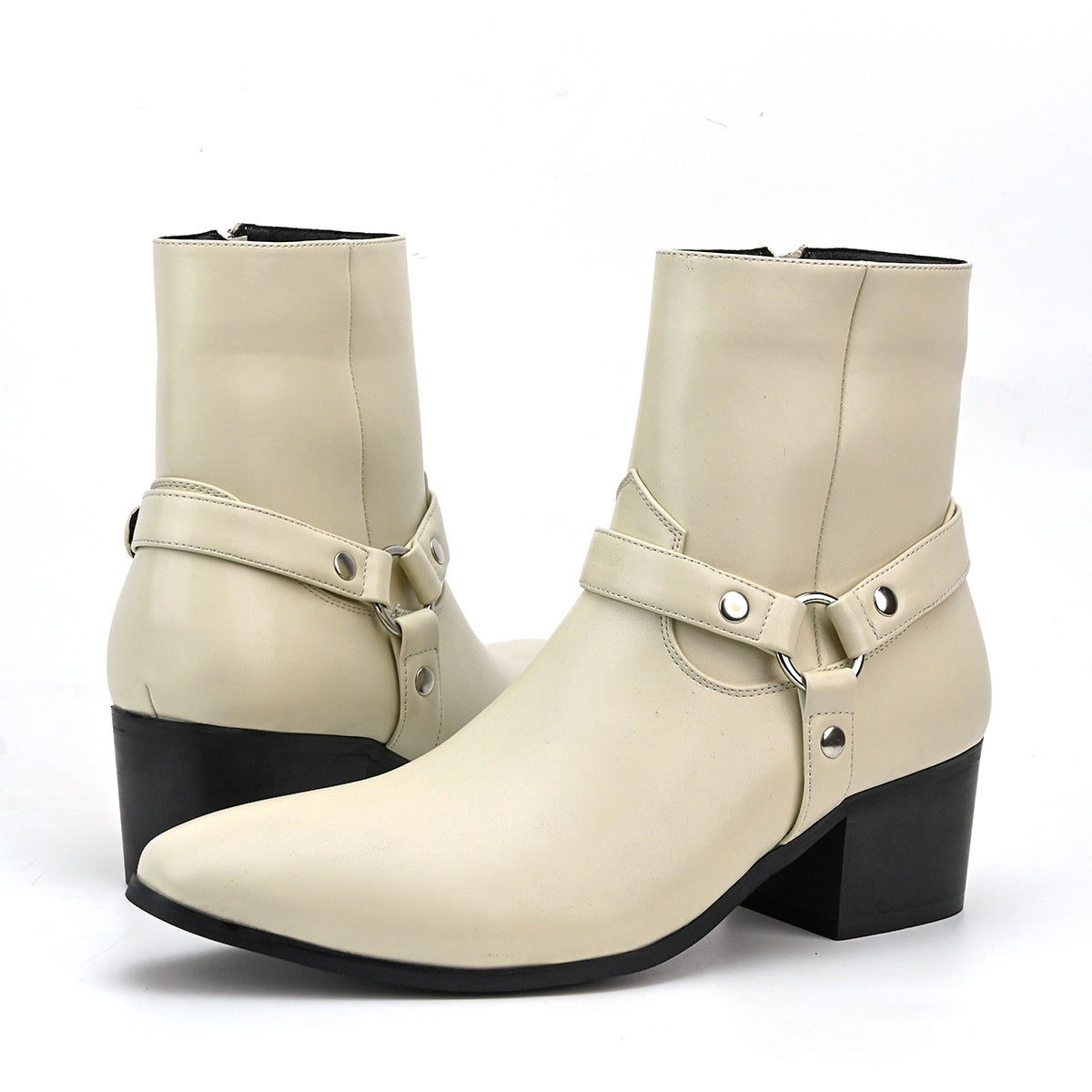 Wildking Men's Fashion Boots High Heel Chain Pointed Toe Chelsea Boots B7005