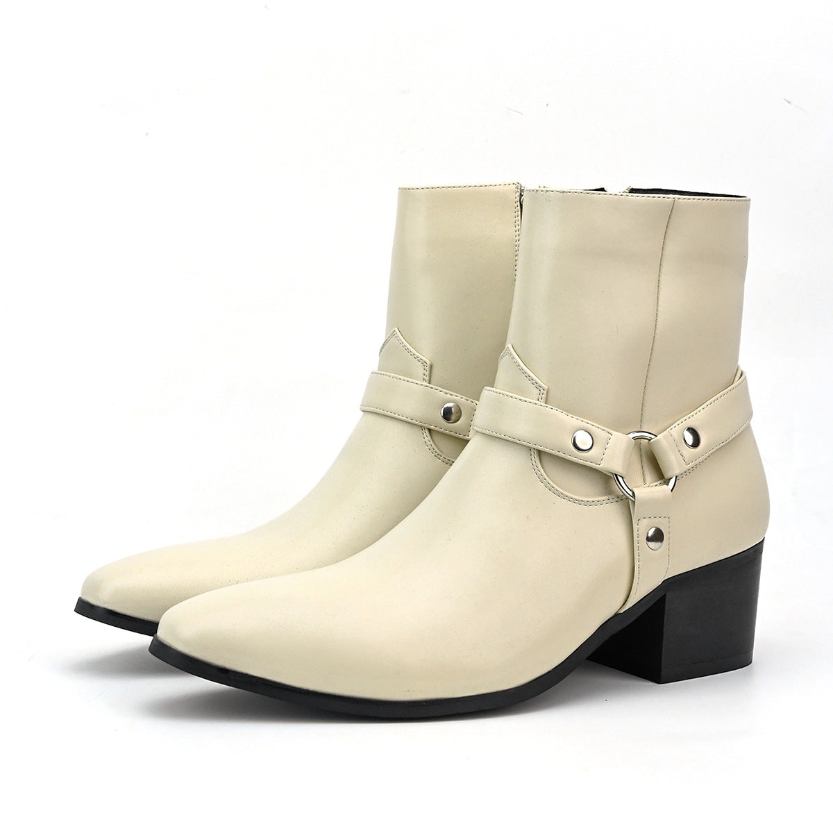 Wildking Men's Fashion Boots High Heel Chain Pointed Toe Chelsea Boots B7005