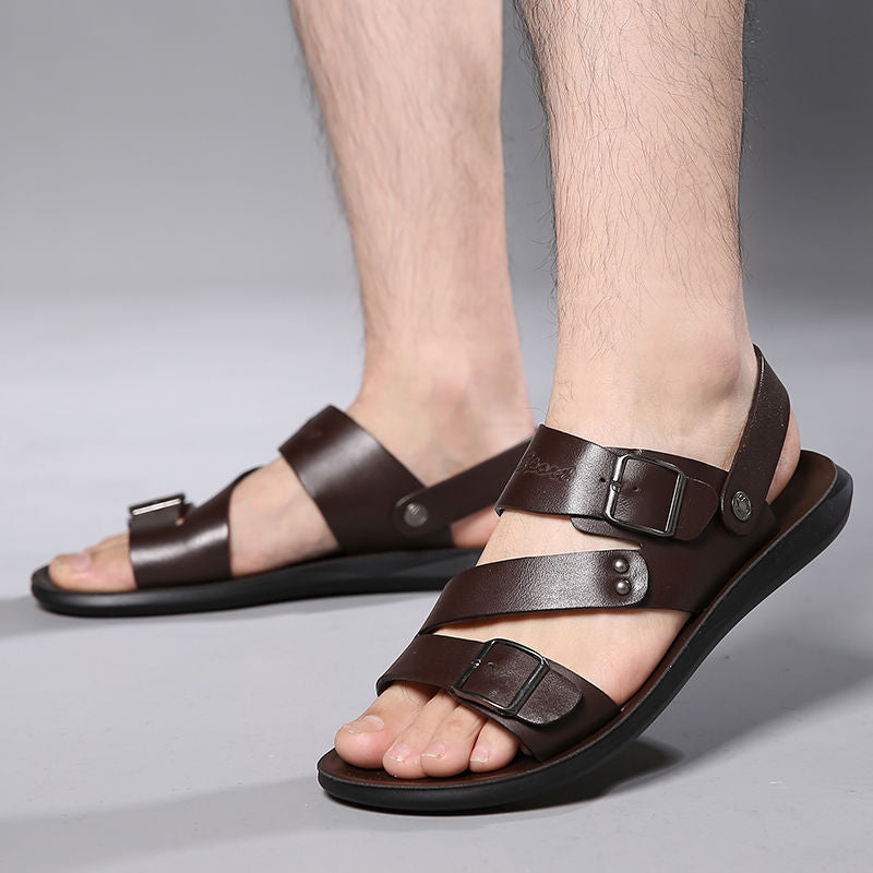 Wildking Men's Flat Slip-On Slide Dual Buckles Sandal