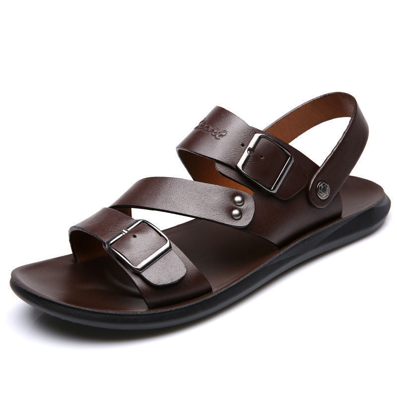 Wildking Men's Flat Slip-On Slide Dual Buckles Sandal