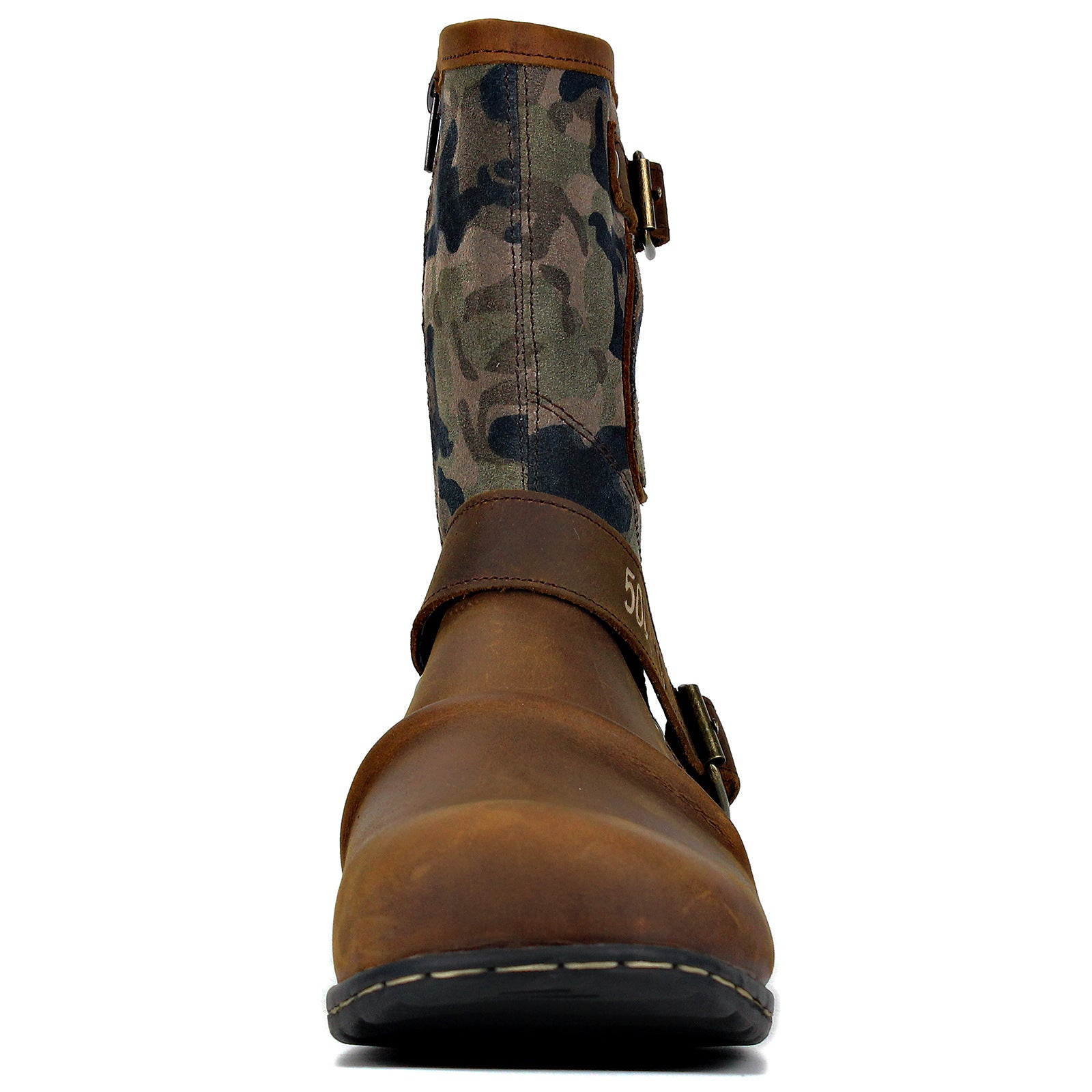 Wildking Men's High-Top Vintage Metal Buckle Round Toe Cowboy Boots 5008-2