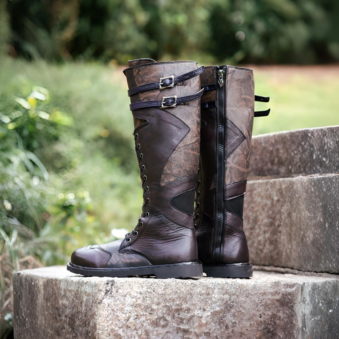 Wildking Men’s Lace-Up Side Zipper Tall Martin Boots – Plus Size Motorcycle Boots B1054