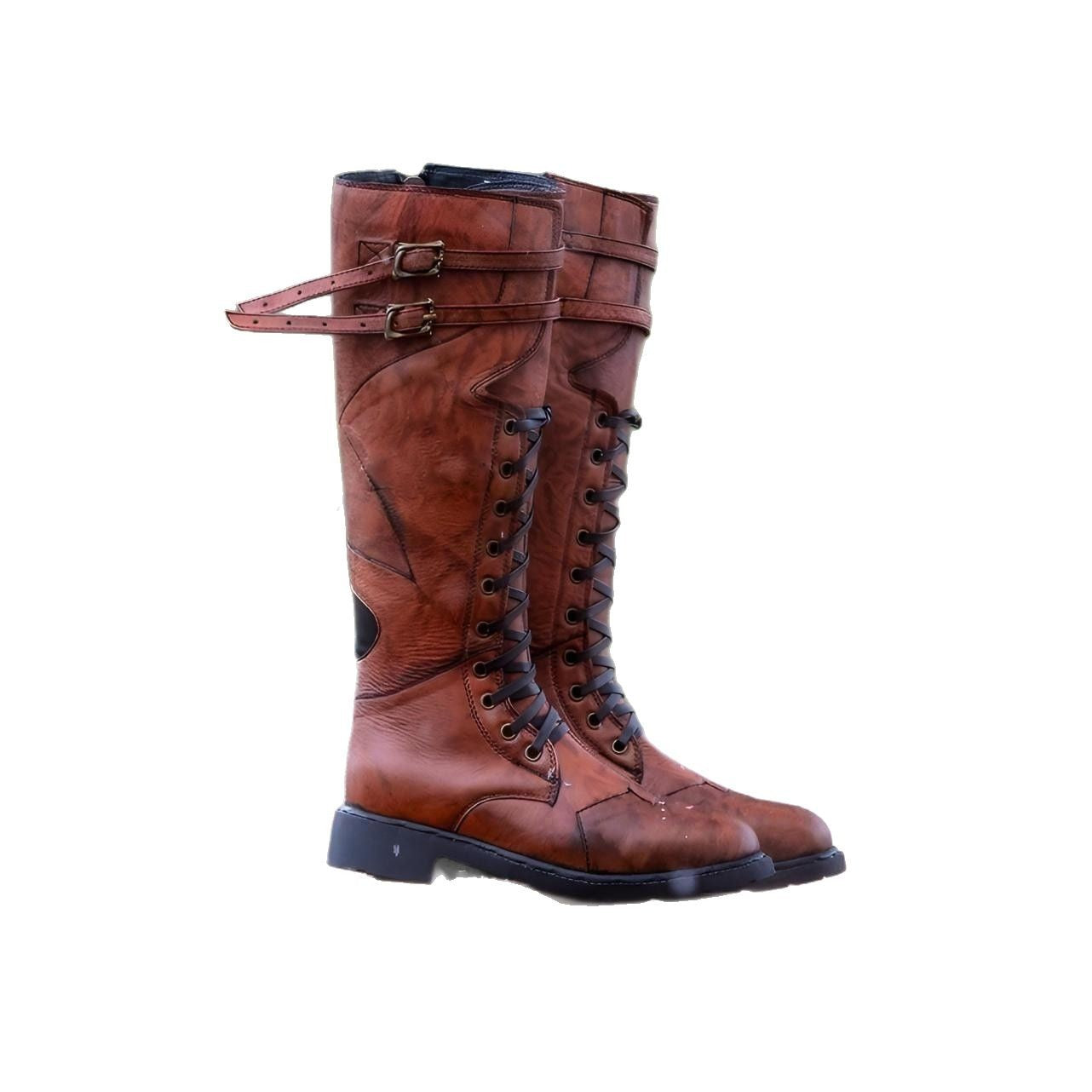 Wildking Men’s Lace-Up Side Zipper Tall Martin Boots – Plus Size Motorcycle Boots B1054