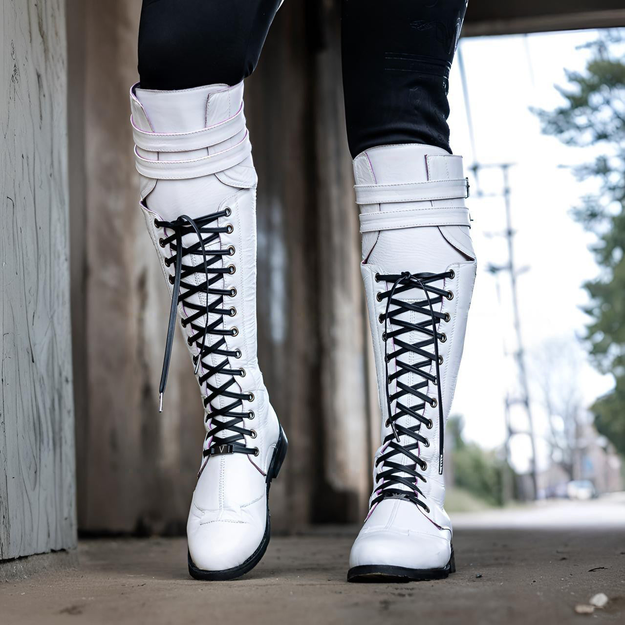 Wildking Men’s Lace-Up Side Zipper Tall Martin Boots – Plus Size Motorcycle Boots B1054